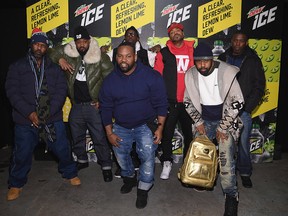 (L-R) Masta Killa, Ghostface Killah, RZA, Method Man, GZA, (front) Raekwon and Cappadonna of Wu Tang Clan attends the Mtn Dew ICE launch event on Jan. 18, 2018 in Brooklyn, N.Y.