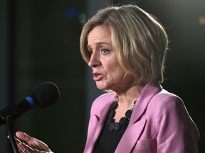 Premier Rachel Notley speaks at a news conference where she announced moves to restrict oilsands production in face of oil price crisis, at the Federal Building in Edmonton, December 2, 2018. Ed Kaiser/Postmedia