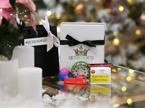 Queen of Bud cannabis store in Sunalta has created Christmas gift boxes to capitalize on the popularity of giving cannabis as gifts this Christmas. The gift box was photographed on Thursday 13, 2018.  Gavin Young/Postmedia
