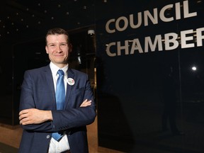 Ward 11 Coun. Jeromy Farkas poses for a photo after being ejected from council chambers on Monday, Dec. 17, 2018.