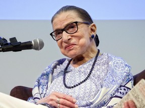 In this July 5, 2018 file photo, U.S. Supreme Court Justice Ruth Bader Ginsburg speaks after the screening of "RBG," the documentary about her, in Jerusalem."