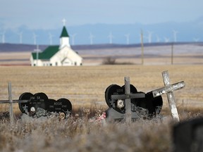 St. Catherines Catholic Church and the St. Catherines Cemetery near Standoff. The Kanai Blood reserve is struggling with an epidemic of opioid overdoses.