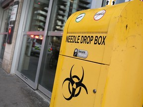 A needle drop box outside the Sheldon M. Chumir Health Centre was photographed on Tuesday December 11, 2018.  Gavin Young/Postmedia