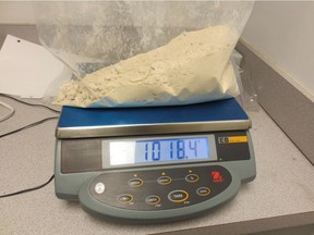 RCMP and Canada Border Services supplied image shows approximately 1,350 grams of heroin seized by Canada Border Services Agency at the Calgary Airport on November 22, 2018. Officials intercepted a female arriving at the Airport who was smuggling heroin concealed in her suitcase. CBSA determined that she had swallowed numerous heroin pellets in efforts to avoid detection. (Provided / Alberta RCMP)