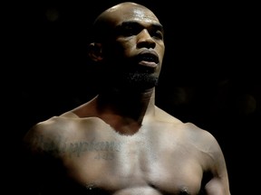 Jon Jones looks on prior to a fight against Daniel Cormier in the Light Heavyweight title bout  during UFC 214 at Honda Center on July 29, 2017 in Anaheim, Calif.