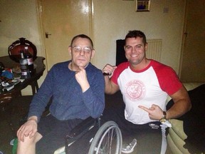 Tom "The Dynamite Kid" Billington, left, poses with Davey Boy Smith Jr. in an a recent photo Smith shared to his twitter account.