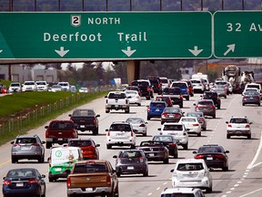 Traffic on the Deerfoot Trail (Hwy 2) near 32 Avenue in Calgary.