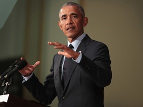 Former President Barack Obama speaks to students at the University of Illinois where he accepted the Paul H. Douglas Award for Ethics in Government on Sept. 7, 2018 in Urbana, Illinois.