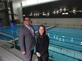 Mayor Naheed Nenshi, left and Shannon Doram,YMCA president, right, pose for a photo inside Brookfield Residential YMCA at Seton in Calgary, on Thursday January 10, 2019. Leah Hennel/Postmedia