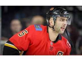 Calgary Flames Mark Giordano during the pre-game skate before facing the Colorado Avalanche in NHL hockey at the Scotiabank Saddledome in Calgary on Wednesday, January 9, 2019. Al Charest/Postmedia