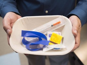 Kristen Harding, a spokesperson for the Lethbridge Police Service, said two people died in the early morning hours of Sunday and it is believed both people died of an opioid overdose. An injection kit is seen inside the newly opened Fraser Health supervised consumption site is pictured in Surrey, B.C., Tuesday, June 6, 2017.