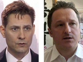 Michael Kovrig (left) and Michael Spavor, the two Canadians detained in China, are shown in these 2018 images taken from video. (THE CANADIAN PRESS/AP)