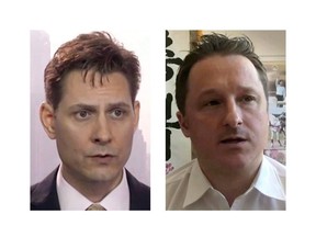 Michael Kovrig (left) and Michael Spavor, the two Canadians detained in China, are shown in these 2018 images taken from video.