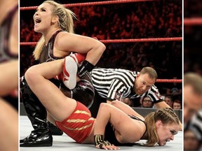 Natayla Neidhart has Ronda Rousey locked in the Sharpshooter during their championship match on Raw.