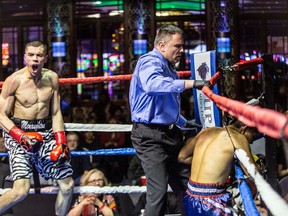 Jordan Mcnaughton celebrates his second-round knockout of Francisco Castillegos during the Dekada Contender card on Saturday night