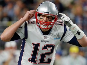 In this Feb. 4, 2018, file photo, New England Patriots quarterback Tom Brady calls a play during the first half of the NFL Super Bowl 52 football game against the Philadelphia Eagles in Minneapolis.