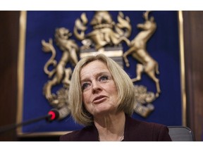 Alberta Premier Rachel Notley speaks to cabinet members in Edmonton on Monday December 3, 2018. On the eve of Alberta???s election window opening, Alberta Premier Rachel Notley and rival Jason Kenney honed their attack lines in duelling speeches and warned of dire consequences should the other side win.