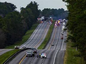 Interstate 75 is shut down both directions after a wreck with multiple fatalities on Thursday, Jan. 3, 2019. (Lauren Bacho/The Gainesville Sun via AP)