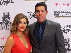 Travis and Stephanie Hamonic at the 2017 NHL Awards at T-Mobile Arena on June 21, 2017 in Las Vegas. Hamonic missed two games recently with the Calgary Flames after his eight-month-old daughter became seriously ill.