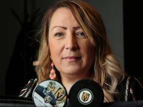 Cheryl Sullivan, Vegas Golden Knights season ticket holder, at her office in Calgary, on Wednesday, Jan. 9, 2019. Sullivan is upset that she has been banned from buying Las Vegas Golden Knights season tickets next year by the team because she is selling the tickets to the games she can't attend.
