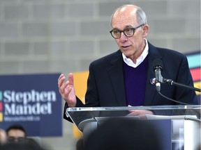 Former Edmonton mayor Stephen Mandel announced his bid for the Alberta Party leadership in Edmonton, Jan. 10, 2018.