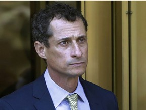 In this Sept. 25, 2017 file photo, former Congressman Anthony Weiner leaves federal court following his sentencing in New York. Weiner has been released from federal prison in Massachusetts. The New York Democrat, a once-rising star who also ran for mayor, was convicted of having illicit online contact with a 15-year-old North Carolina girl in 2017. The Federal Bureau of Prisons website now shows Weiner is in the custody of its Residential Re-entry Management office in Brooklyn, New York. It's not immediately clear when he was transferred and where he's currently staying. The bureau, federal court in New York and Weiner's lawyer didn't immediately comment.