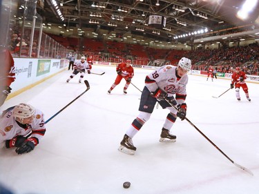 The Calgary Hitmen and the Regina Pats play during WHL action in The Corral Series on Wednesday February 6, 2019. The Hitmen wore Calgary Cowboys jerseys for the game.