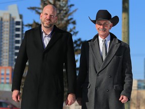 Michael Brown, President and CEO with the Calgary Municipal Land Corporation (CMLC) walks with Warren Connell, CEO with the Calgary Stampede in areas at the Stampede slated for major development. CMLC and the Calgary Stampede announced they were partnering on the development on Thursday February 21, 2019. Gavin Young/Postmedia