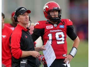 Calgary Stampeders head coach Dave Dickenson and QB Bo Levi Mitchell.