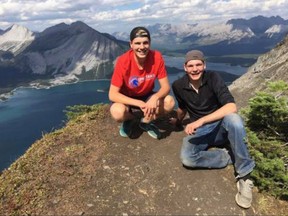 Colby Sackett, left, died on his 18th birthday in a car crash near Beiseker, Alta. on Feb. 14, 2019. He is with his brother, Jaxon, in this undated photo. (Submitted/Glenn Sackett)