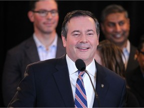 UCP leader Jason Kenney speaks to media in Calgary at the Westin Hotel Friday, February 1, 2019 surrounded by other party candidates in the background.