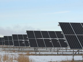 Solar panels are shown near the Shepard Landfill site in southeast Calgary on Thursday, February 7, 2019.