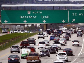 Traffic begins backing up on Deerfoot Trail.