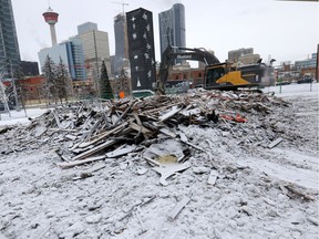 The remains of the Enoch Sales historic home in Victoria Park as it was demolished after a early morning fire Saturday morning in Calgary on Sunday February 3, 2019. Darren Makowichuk/Postmedia