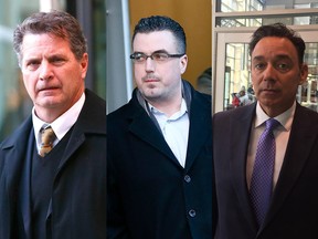 The three Calgary police officers involved in the corruption case, left to right: Bradford McNish, Bryan Morton and Anthony Braile.