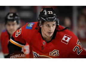 Calgary Flames Sean Monahan during the pre-game skate before facing the Ottawa Senators in NHL hockey at the Scotiabank Saddledome in Calgary on Thursday, March 21, 2019. Al Charest/Postmedia