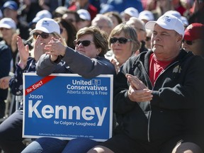 United Conservative Party supporters listen to leader Jason Kenney speak at a rally as part of the UCP campaign platform roll out in Calgary, Alta., Saturday, March 30, 2019.THE CANADIAN PRESS/Jeff McIntosh ORG XMIT: JMC114