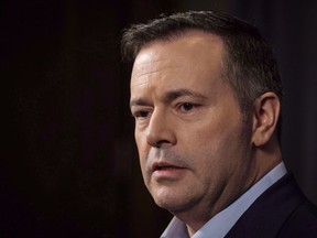 Jason Kenney speaks to the media at his first convention as leader of the United Conservative Party in Red Deer, Alta., Sunday, May 6, 2018.