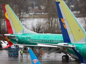 In this file photo taken on March 12, 2019 Boeing 737 MAX airplanes are pictured at the Boeing Renton Factory in Renton, Wash.