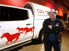 Chuckwagon driver Troy Dorchester earned the top bid during the GMC Rangeland Derby canvas auction at Stampede Park on Thursday, March 21, 2019. Brendan Miller/Postmedia