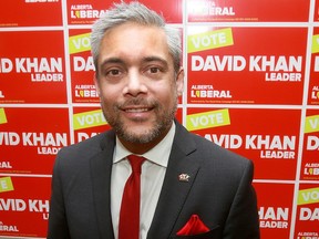 Alberta Liberal leader David Khans peaks to media at his headquarters in NE Calgary Wednesday, March 20, 2019. Dean Pilling/Postmedia