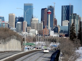 A city council committee will once again debate whether to dip into its savings to limit business tax hikes outside the downtown Calgary core. At issue is the sharp decline in tax coming from the core, where vacancies in the downtown office towers have led to a $14 billion write down in property value and left a $250 million hole in the city's tax revenue on Tuesday March 5, 2019. Darren Makowichuk/Postmedia
