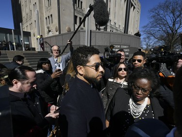 Actor Jussie Smollett leaves Cook County Court after his charges were dropped Tuesday, March 26, 2019, in Chicago.