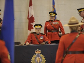 Curtis Zablocki is sworn in as the commanding officer of Ablerta RCMP at the K division headquarters in Edmonton last week.