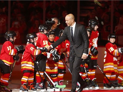 NHLFlames] Calgary Flames unveil jersey for Black History Month,  celebrating Jarome Iginla's legacy. They will be worn in warm-ups on Feb.  28 and are a part of the Flames Foundation's multi-day 50/50