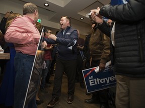 Jason Kenney arrives at a campaign rally in Edmonton on Tuesday, March 19, 2019.
