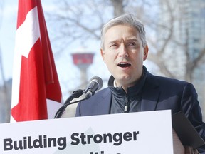 The Honourable FranÁois-Philippe Champagne, Minister of Infrastructure and Communities announced funding for the Springbank Off-Stream Reservoir project at the Sweet Grass Lodge in Calgary on Wednesday March 13, 2019. Darren Makowichuk/Postmedia