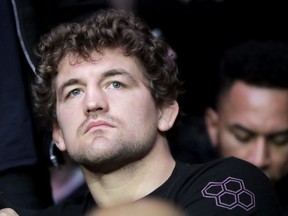In this Nov. 3, 2018, file photo, UFC fighter Ben Askren waits for the start of a middleweight mixed martial arts bout between David Branch and Jared Cannonier at UFC 230, in New York. Askren is finally making his UFC debut after a decade in mixed martial arts and a lifetime of wrestling.