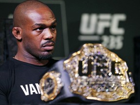 In this Jan. 31, 2019, file photo, Light heavyweight champion Jon Jones attends a news conference for the UFC 235 mixed martial arts event in Las Vegas. Jon Jones used to cry for days when he heard about his positive doping tests. Although his system still isn't clean, his eyes are finally dry heading into UFC 235.