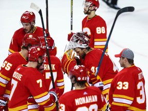 Calgary Flames and Mike Smith after losing game five of the Western Conference First Round during the 2019 NHL Stanley Cup Playoffs at the Scotiabank Saddledome in Calgary on Friday, April 19, 2019. Al Charest/Postmedia